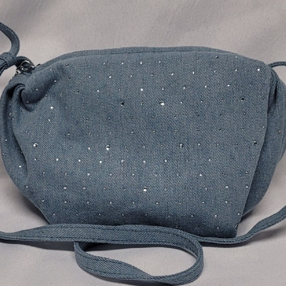 Denim Blue Rhinestone Crossbody Bag